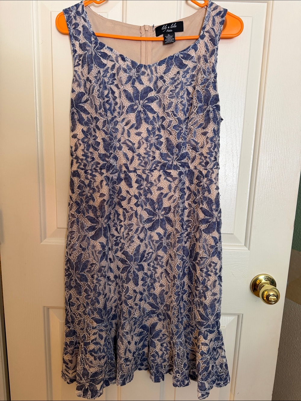 Lily & Bleu Blue Floral Lace Midi Dress